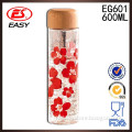 EG601 Wholesale new 600ml full printed logo glass water bottle with bamboo cap